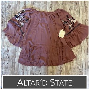 Altar'd State Mauve Blouse with Floral Embroidery